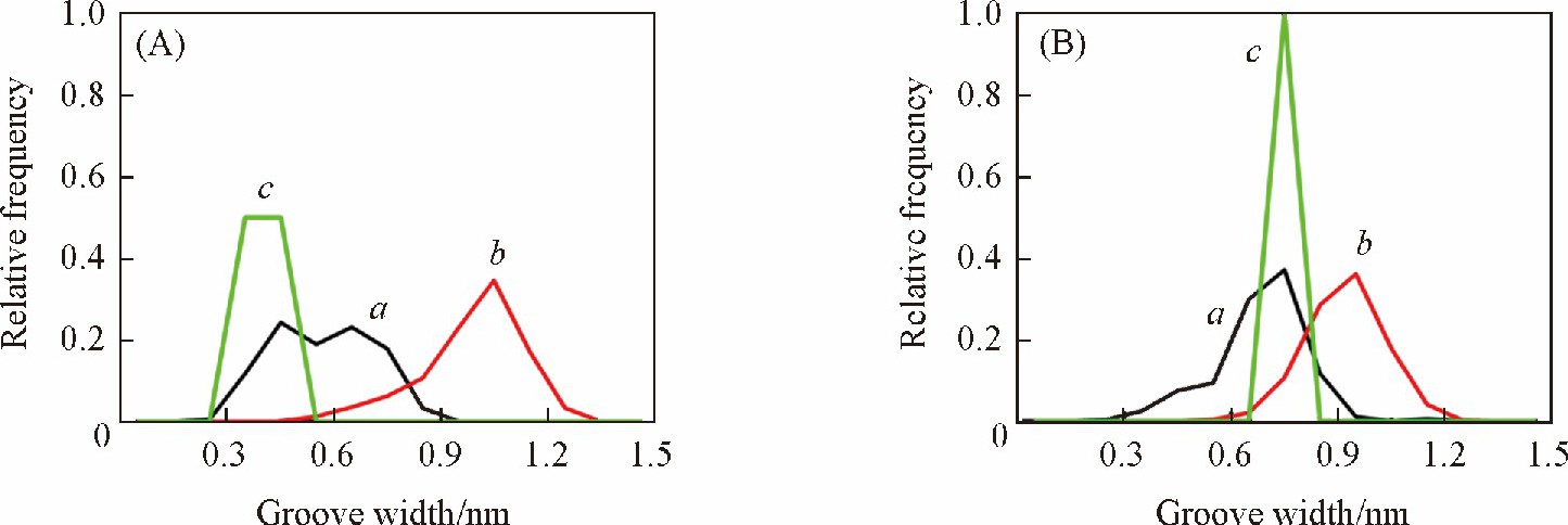 Populations of minor-groove widths computed over the 10 ns equilibrium simulation